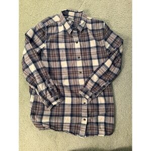 LL Bean Men's Relaxed Fit Navy/Brown/White Plaid Flannel size XL